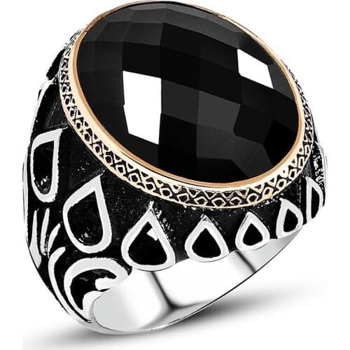 925 sterling Silver Facet Cut Zircon Stone Mens Ring