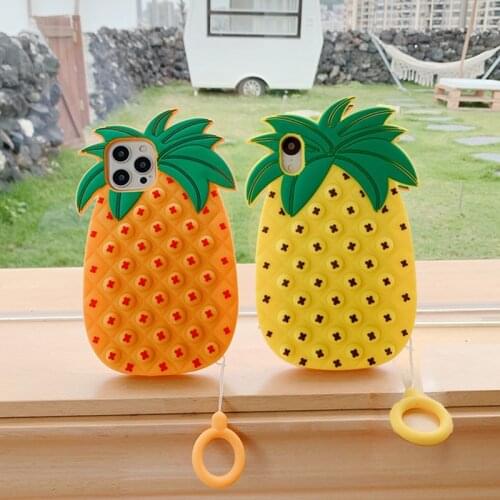 Funny Pineapple Soft Silicone Phone Case for iPhone 12 Pro Max 11 6 7 8 Plus X XR XS MAX Game Console Key Ring Phone Cover