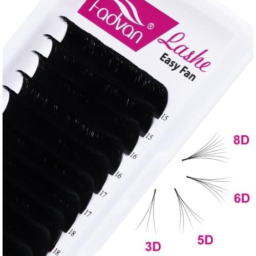 Fadvan Make-up Super Long Easy Fanning False Eyelash Extension 15-20mm Fast Blooming 2d/5d/6d/8d/12d Fanning Lashes for Building