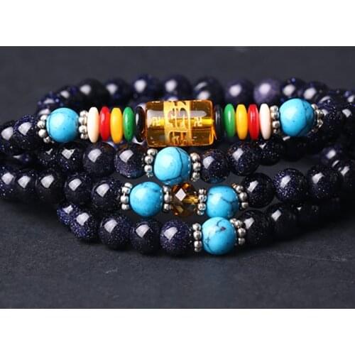 Natural Stone Blue sandstone Beaded Multilayer108 Bead Malachite Bracelet Charm Bracelets For Women And Men Opal Jewelry