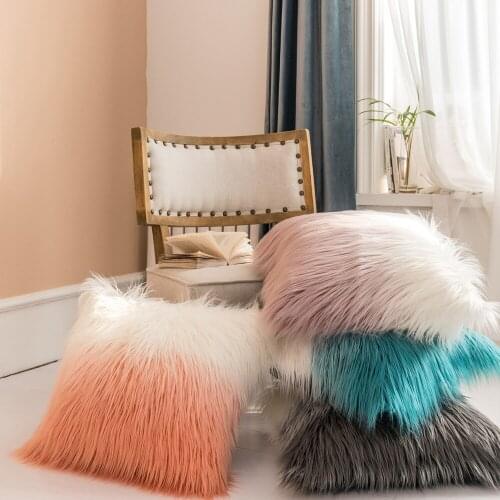Nordic Home Decor Gradient Color Shaggy Fluffy Cushion Cover Faux Fur Pillow Cover Color Mixture Bedroom Pilow Case T642