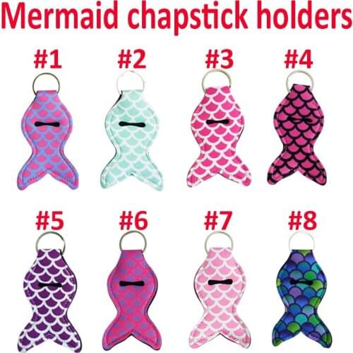 24Pcs Mermaid Tail Neoprene Lipstick Holder Keychain Chapstick Key Chain Holder Lip Balm Vibrant Prints Key Chain Holder