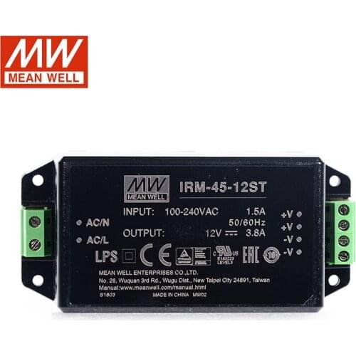MEAN WELL IRM-45-12ST 45W Screw Terminal Encapsulated Power Module 110V/220V AC to 12V DC 3.8A 45W Meanwell Module Power Supply