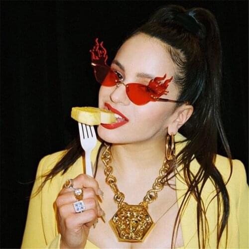 Fashion Fire Flame Sunglasses Brand Design Sex Women Cat Eye Sun glasses Luxury Rimless Sunglass UV400 Shades Oculos de sol