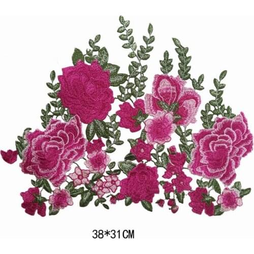 Pink Flower Patches for Clothing Sew on Flower Stickers DIY Patch for Women Heat Transfers Bag Clothes Appliqued Lace Fabric