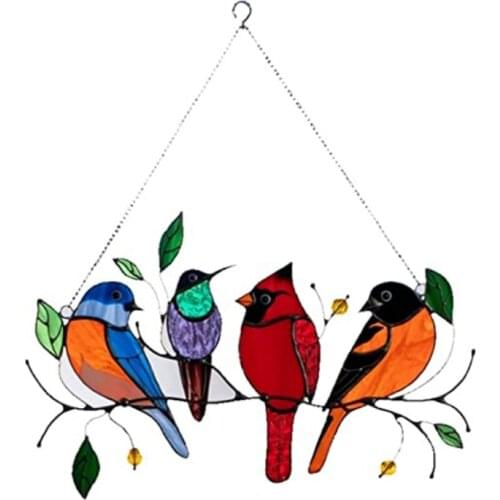 Birds On Colorful Painted Glasses with Sunlight Window Home Decoration Door Hanging Home Decoration for Windows and Gifts