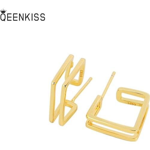 QEENKISS EG677Jewelry Wholesale Fashion Woman Girl Birthday Wedding Gift Square AAA Zircon 18KT Gold White Gold stud Earrings