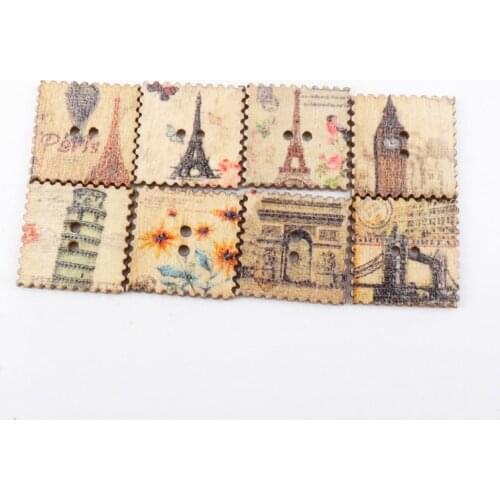 Mix Cityscape Painted Postage Stamp Pattern Wooden Buttons 2 Holes Handmade Sewing Scrapbooking Crafts DIY 20mm 30pcs MT1548-FD