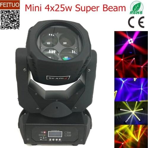 6pcs/lot LED Beam Moving Head Light Mini 4X25W Rotation Lens Stage Decor Lights Beam Light for Disco Party DJ Show