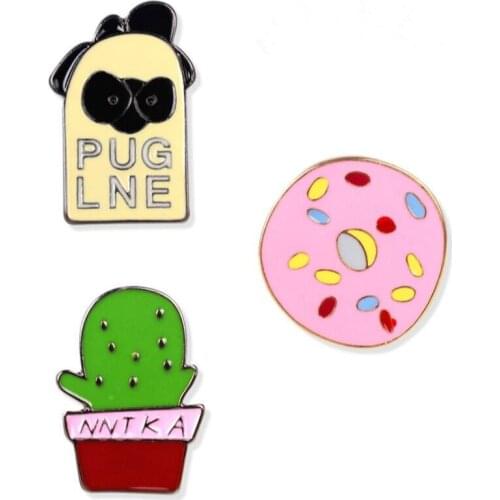 Timlee X089 New Oil Drop Cute Cactus Doughnut Metal Brooch Pins Button Pins Girl Jeans Bag Decoration Gift Wholesale