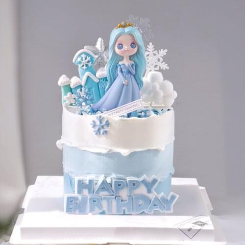 Cake Decorating Supplies 2nd Birthday Party Decor Blue Princess Castle Cake Ornaments For Girl Happy Birthday Cake Baking Decor