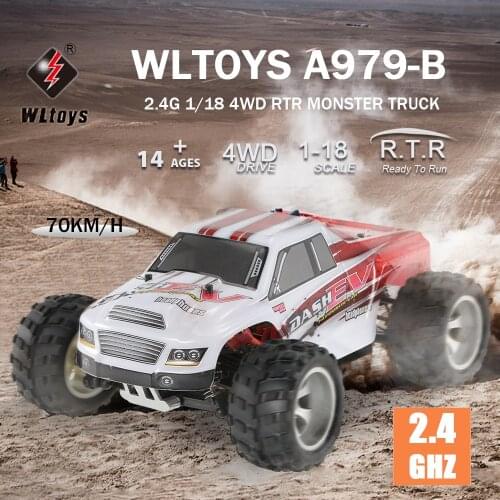 In CZ Warehouse WLtoys A979-B 2.4G 1/18 RC Car 4WD 70KM/H High Speed Electric Full Proportional Big Foot Truck RC Crawler RTR