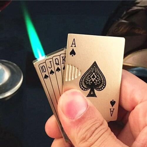 Windproof Butane Gas Inflate Lighter with banknote verification playing cards Multifunctional creative side-slip lighter Smoking