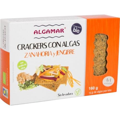 Whole Crackers with algae, without yeast, with olive-spelt oil, carrot and ginger 160 g BIO