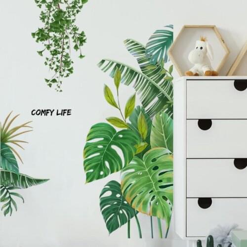Green Tropical Plants Wall Stickers Living Room Art Mural Bedroom Door Sticker Vinyl Decal Wallpaper Home Decor
