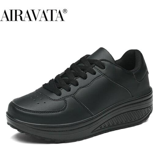 Airavata Women Shoes Wedge Heel Platform Sneakers Rocking Shoes Height Increase Ladys Walking Zapatos De Mujer 2021 Casual