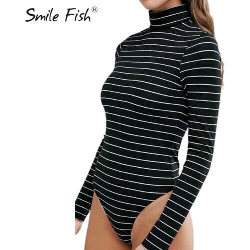 Autumn Winter Casual Buttons Body Tops Turtleneck Striped Basic Bodysuits Women Skinny Romper Outfits Long Sleeve Overalls GV163