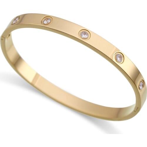 Trendy Cubic Zirconia Stones Stainless Steel Oval Shape Womens Cuff Bangle Statement Bracelet for Friendship Love Gifts