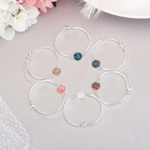 Fashion Queen Silver plated Charms Bracelet Bangles With crystal Bracelet for Women Color Scrub Sequins Women Hand Accessory