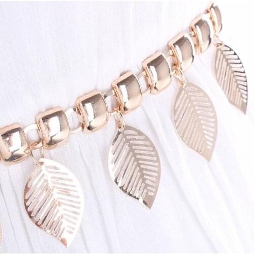 Fashion metal gold waist chain belts for women dress decorate belly chain leaf female ladies luxury ceinture femme