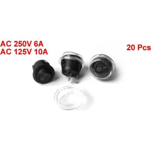 20pcs x AC 6A/250V 10A/125V On/Off 2 Position SPST Rocker Boat Switch w Waterproof Cover