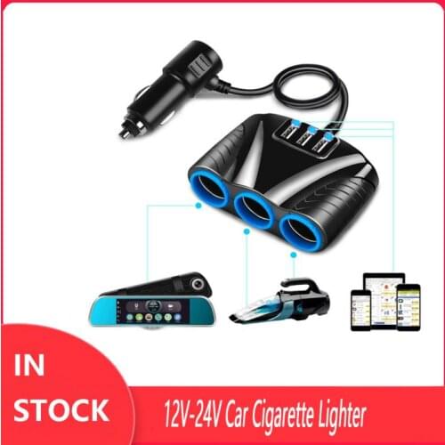 3-Socket Cigarette Lighter Adapter 3USB Port 120W 12V/24V Power DC Outlet Splitter Car Charger Adapter For Mobile Phone
