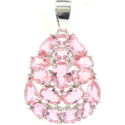 33x20mm SheCrown Luxury Pink Morganite White Bright Cubic Zircon Women Fine Jewelry 925 Sterling Silver Pendants Eye Catching