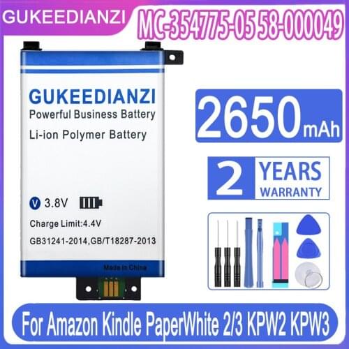 2650mAh MC-354775-05 58-000049 High Capacity Battery For Amazon Kindle PaperWhite 2/3 KPW3 KPW2 Battery DP75SDI S13-R1+Free Tool