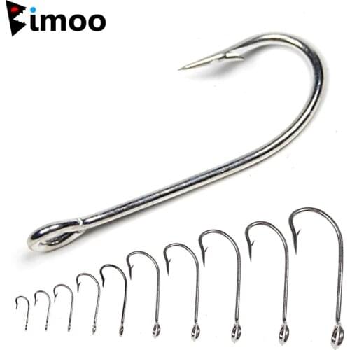 Bimoo 20pcs High Carbon Steel Sea Kirby Ringed Hook Silver Color Saltwater Fishing Hooks Barbed Sharp 1 2 6 8 10 12 14 16 18 20