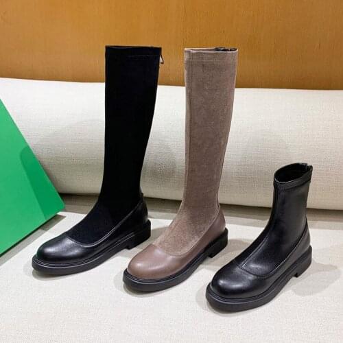 Brand Design Ladies Knee-High Boots Fashion Zip low Heels Boots Women 2021 Platform Shoes Female boties mujer 31-43 khaki Black