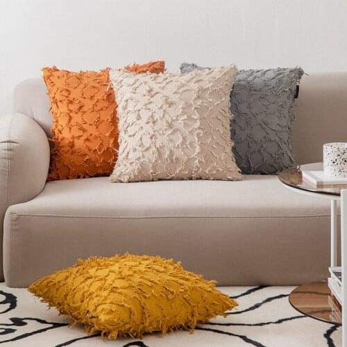 Cushion Cover Tassels Square Pillow Case Diamond Yellow Ivory Grey Cotton Pillow Cover 45x45cm Home Decoration Sofa