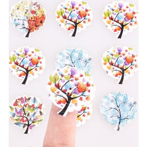 Mixed Trees 2Hole Wooden Buttons DIY Decor For Child Clothing Sewing Buttons Crafts Scrapbooking Accessories Decorativos 100pcsE