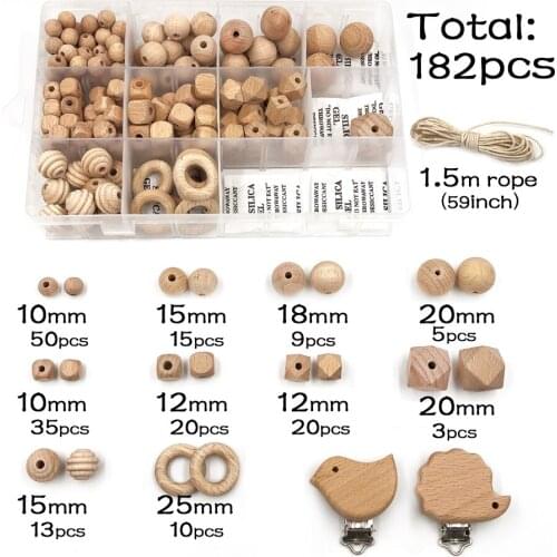 Baby Toys DIY Product Crochet Beads Wooden Rings Teether Wood Hexagon Beads Set Box Trojan Rabbit Leaves Rattles For Newborns