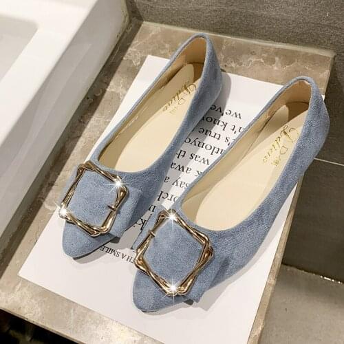 Designer Metal Square Buckle Flat Womens Shoes Elegant Comfortable Womens Fashion Pointed Solid Color Ladies Shoes W33-54