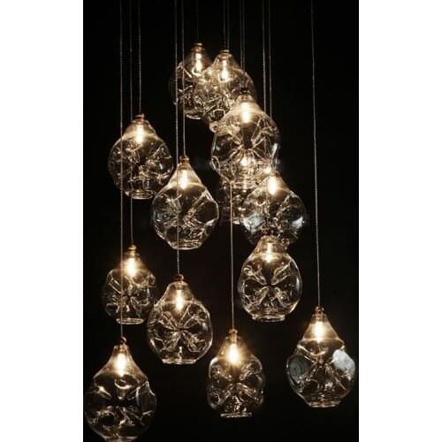 Duplex Staircase LED Chandelier Living Dining Room Island Clear Glass Modern Creative Bar Restuarnat Lighting Hanging Fixtures