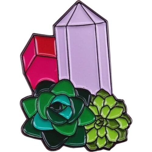Crystal Cluster Succulents Enamel Pin Brooch Fashion Jewelry Accessories