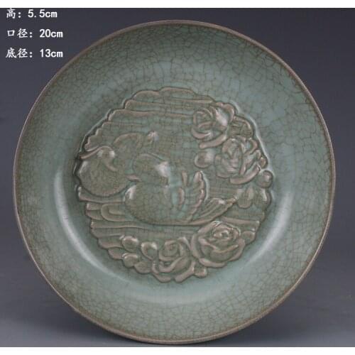 Antique SongDynasty porcelain plate,powder green glaze plate,Hand- carving crafts,Decoration,Collection&Adornment,Free Shipping