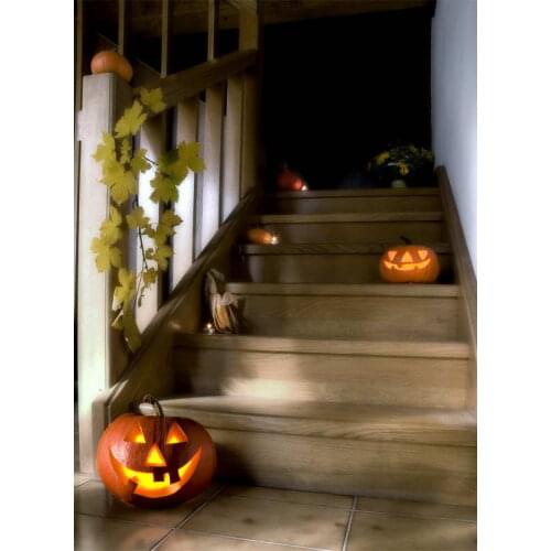 Light Wood Ladder Backdrop Photography Bright Pumpkin Cross the Ladder Digital Printed Photo Background for Party