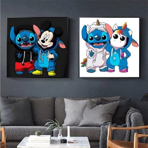 Disney Mickey and Stitch and Winnie Canvas Paintings Cartoon Anime Posters Prints Wall Art Picture for Kids Room Home Decoration