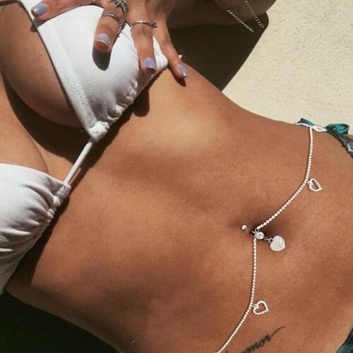 Stonefans Heart To Heart Dangle Drop Crystal Belly Chain Navel Nail Button Chain Sexy Body Belly Navel Rings Piercing Jewelry