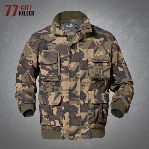 Camouflage Military Cargo Jacket Men Casual Fleece Warm Multi-Pockets Coats Male Outdoor Tactical Training Wearable Mens Jackets