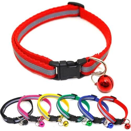 Hot Cute Dog Pet Glossy Reflective Collar Safety Buckle Bell Strap 12 Colors Adjustable Strap Adjustable Strap Pet Collar
