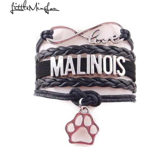 Little MingLou Infinity love malinois bracelet pet dog paw charm leather wrap men bracelets & bangles for women jewelry