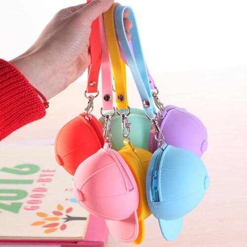 Cute Mini Coin Case Creative Baseball Cap Change Purse Silicone Zipped Wallet Cartoon Candy Color Handbag Waterproof Clutches