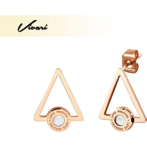 Vivari Trendy Stainess Steel Fashion Earrings Metal Earrings For Women Girls Silver Plated Triangle Pattern Jewelry