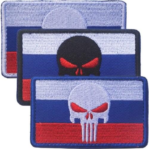 3D Embroidery Patches Loops And Hook Flag Of Russia Color Chapter Russian Flag Patches And Russian Skeleton Patches