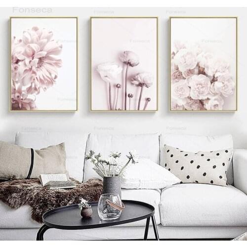 Nordic Posters and Prints Modern Pink Flower Canvas Printings for Living Room Home Decoracion Salon Bedroom Wall Art Pictures