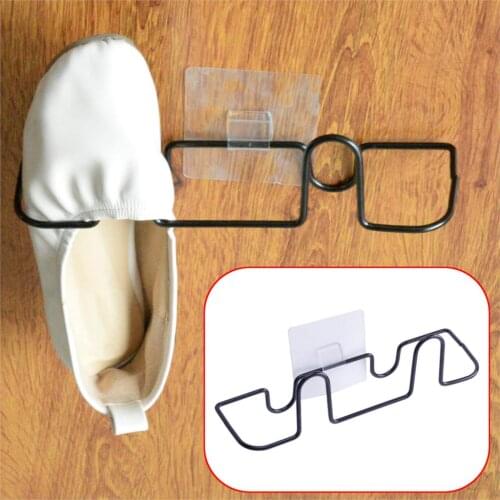Black Iron Adhesive Door Wall Mount Shoe Slipper Storage Rack Hanging Shelf Shoes Organizer Best Holder Black