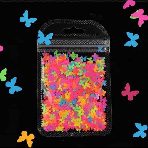 Neon Butterfly Nail Art Glitter Sequins Flakes Gel Polish Decorations Nail Accessories 3D Decals Stickers For Manicure Paillette
