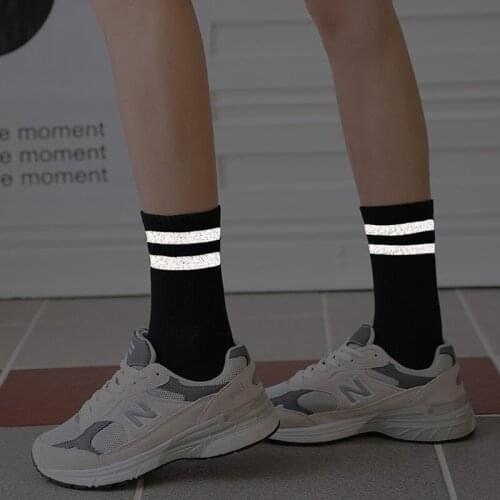 Striped Socks Women Night Bright Socks hip hop Streetwear Harajuku Light Socks funny socks Black White Sox Woman Dropshipping